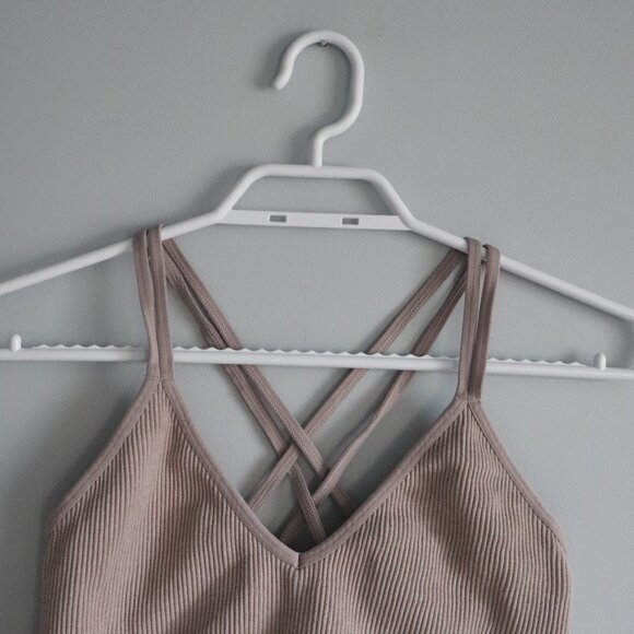 Aerie Women's Pink Sz L Ribbed V-Neck Criss Cross Stretch Casual Bra - Picture 4 of 9